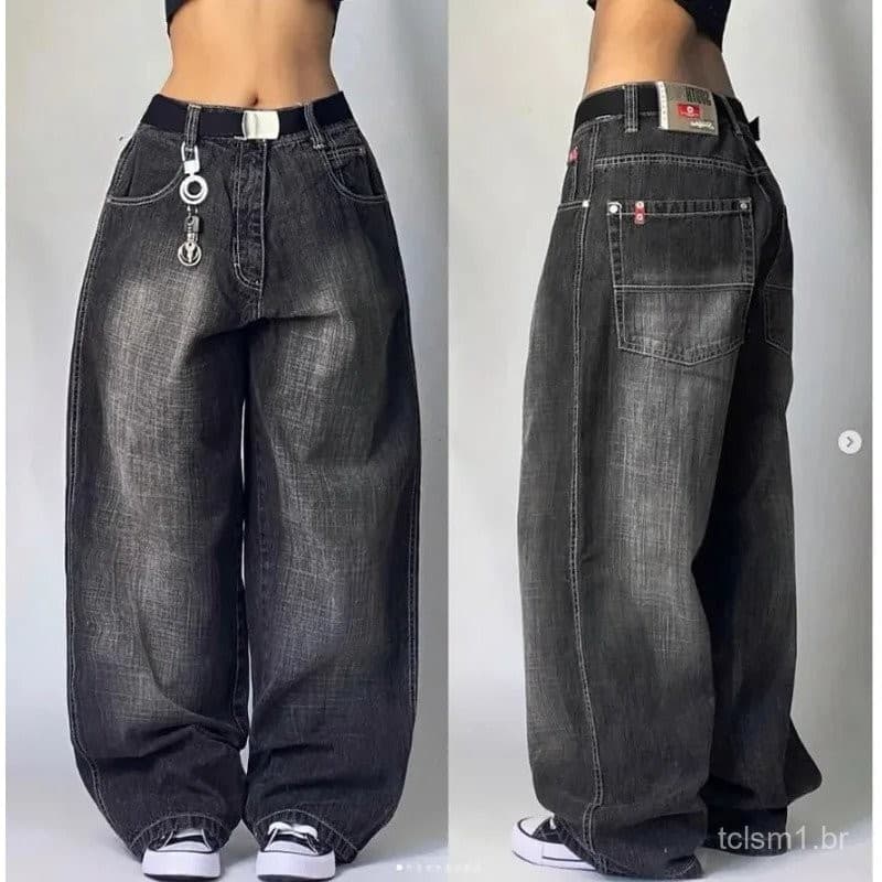 Novidade 2025: Jeans Longos Unissex com Bordado de Caveira, Estilo Retro Americano, Y2K Harajuku Hip-hop Gótico X539 RLF