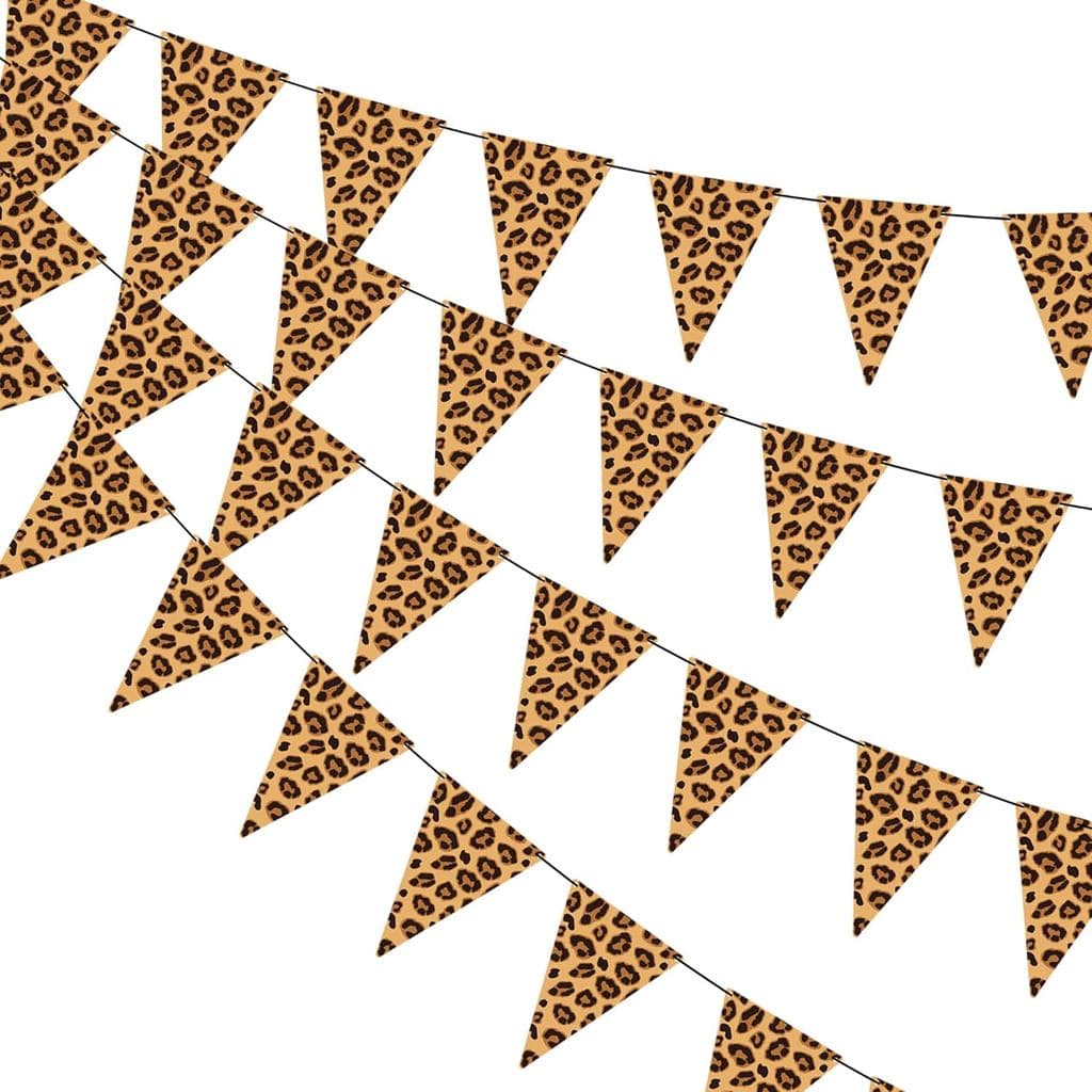 Bandeiras Decorativas com Estampa de Guepardo 3PCS Decorações para Festa de Aniversário com Tema de Leopardo Bandeiras T