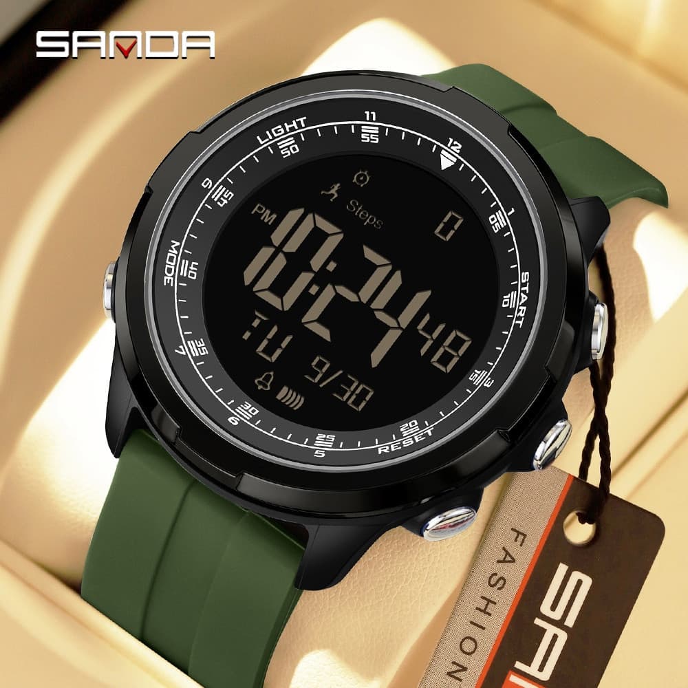 SANDA 9065 Relógio Eletrônico Masculino Simples Calendário Luminoso Despertador À Prova D'água Relógios Digitais De Choq