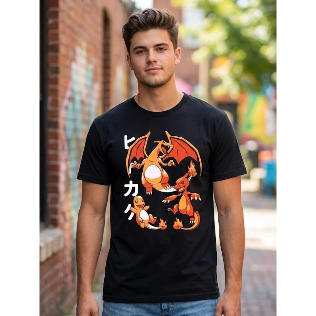 Camiseta Unissex Pokémon Dragão de Fogo Charizard - Evoluções - Premium