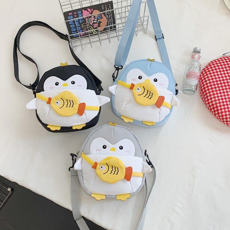 Bonito dos desenhos animados pinguim saco do mensageiro novo estilo na moda jardim de infância menina menino bebê passei