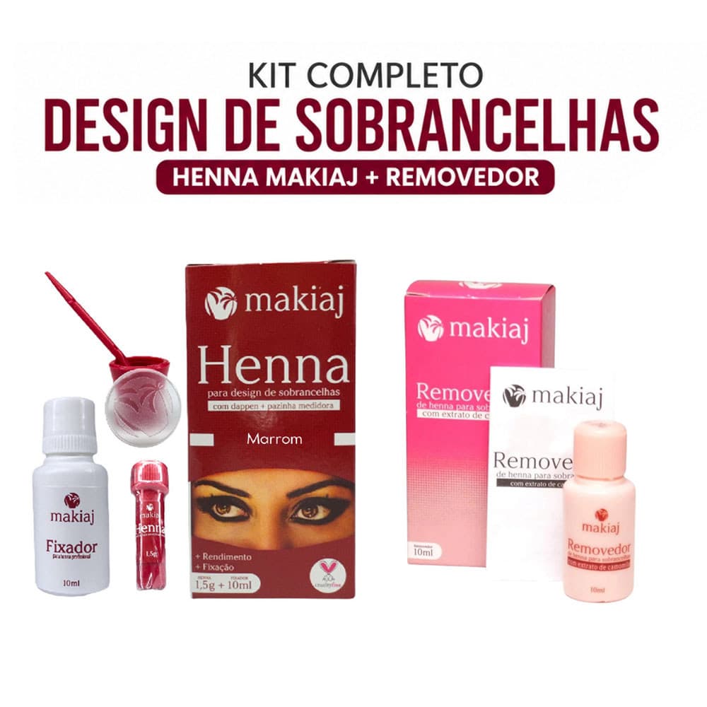 Kit Henna Makiaj + Removedor de Henna 10ml | Design Completo para Sobrancelhas | 7 Cores Disponíveis