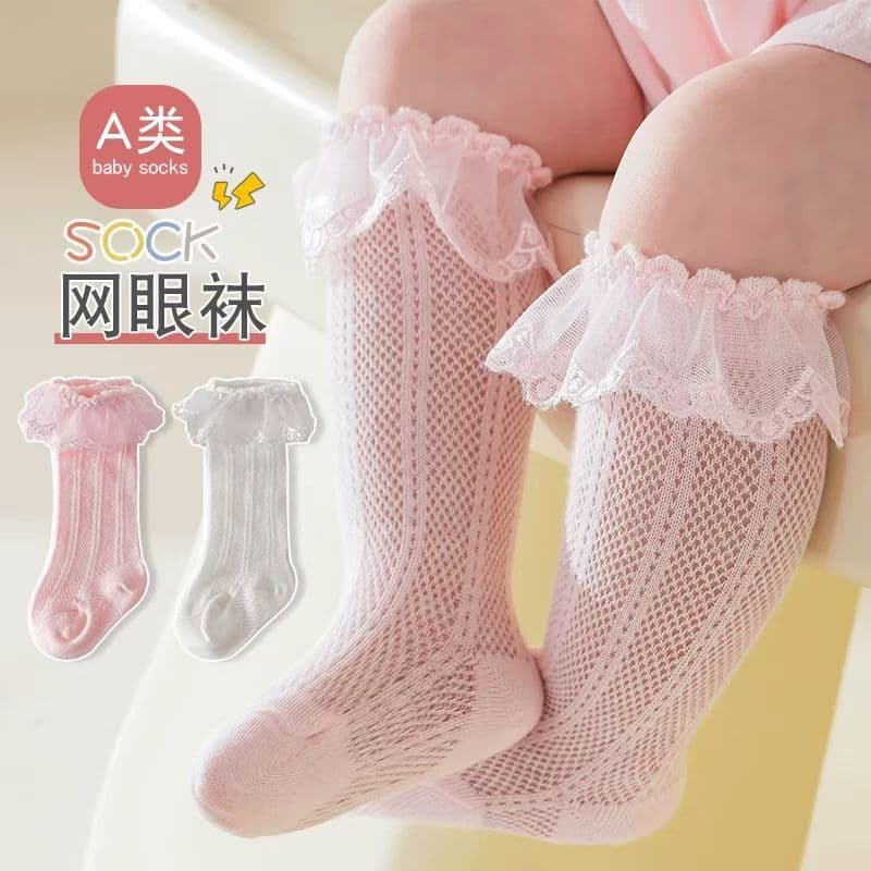 Bebê meias primavera verão malha fina meias de algodão respirável bebê recém-nascido crianças princesa meias de renda