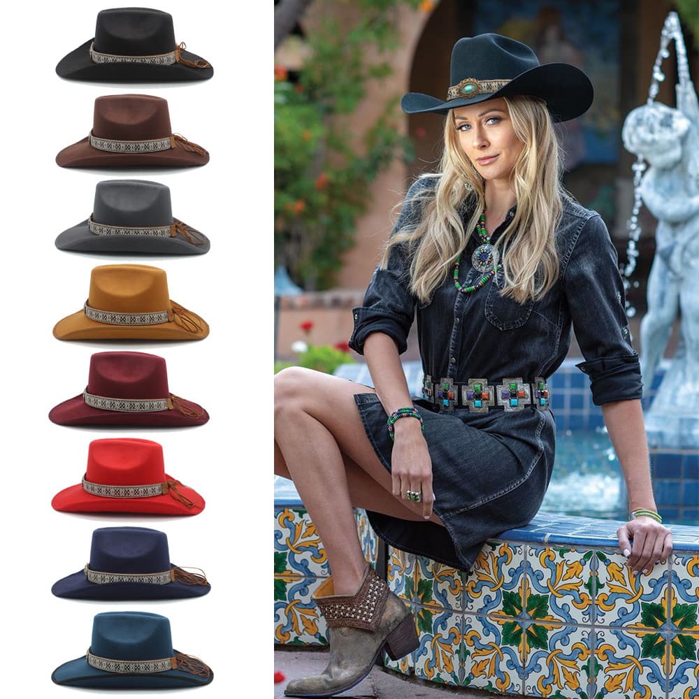 Primavera outono inverno das mulheres dos homens equitação chapéu de feltro de lã ocidental chapéu de Cowboy britânico e