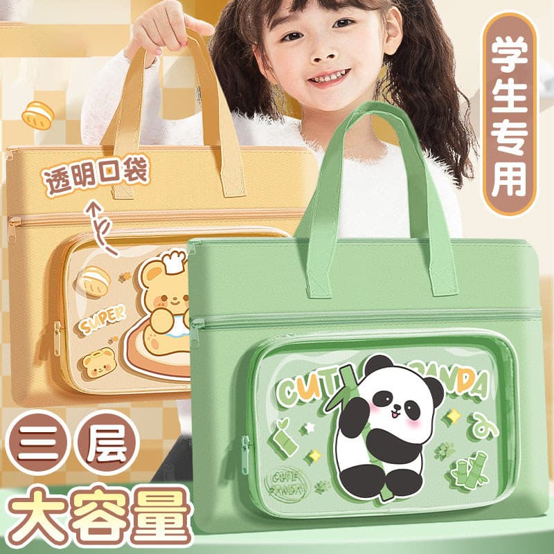 Panda Tutorial Bag Tote Bag Carrying Book Bag A4 File Alunos do ensino fundamental Dedicado Meninos Bolsa de arte em