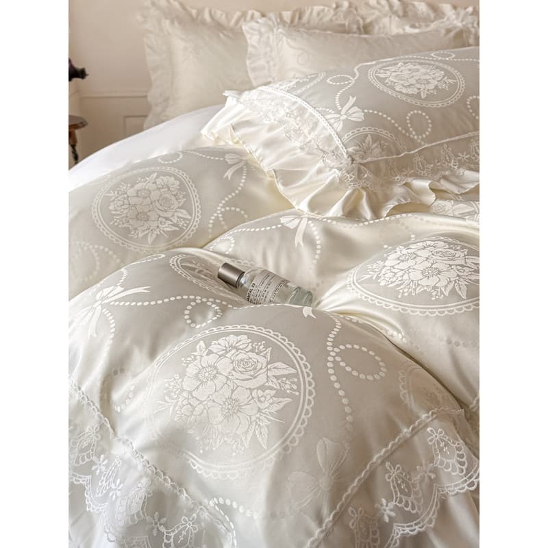 Tencel de seda lavada conjunto de quatro peças luz luxo Jacquard renda conjunto de quatro peças 2026 novo estilo renda l