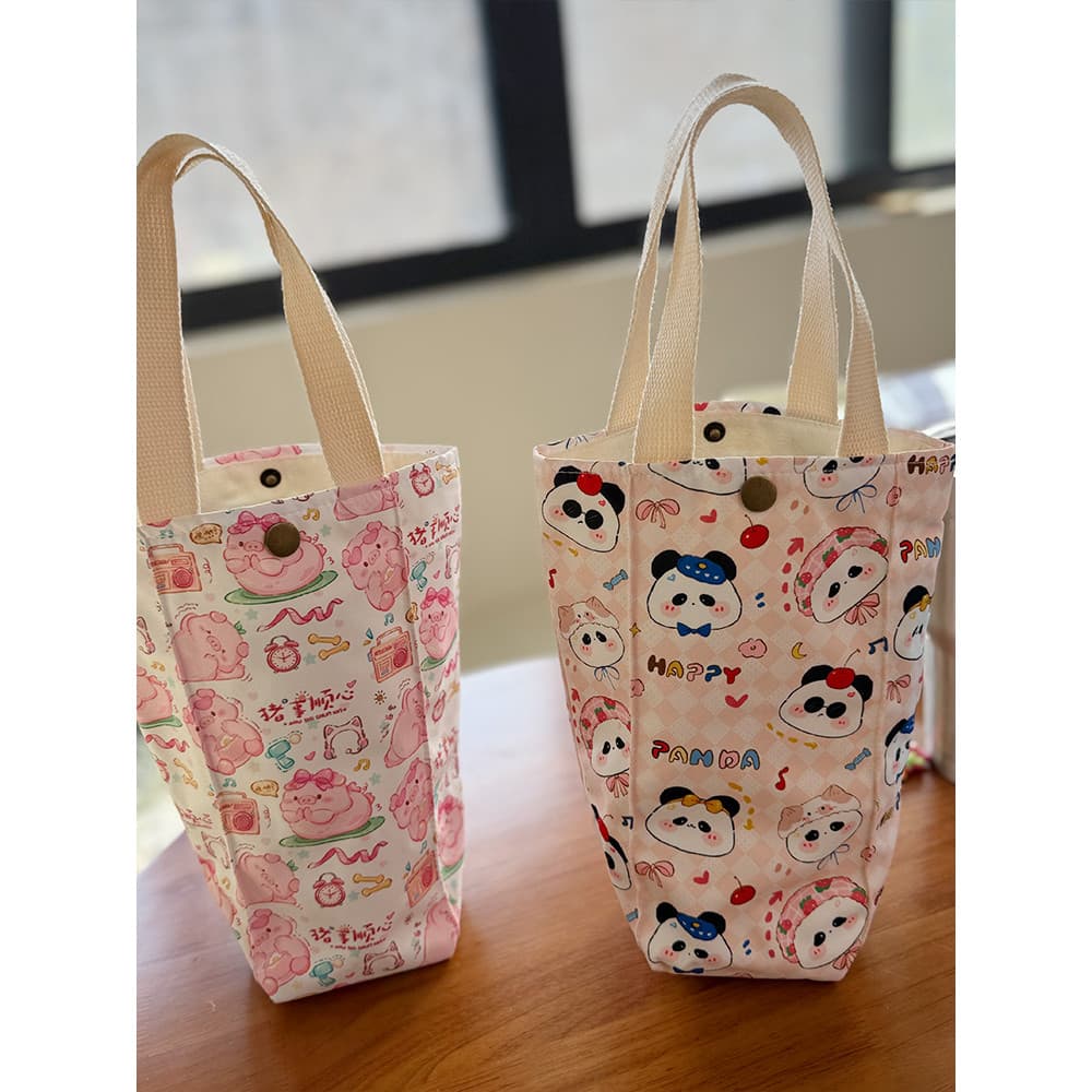 Vertical portátil balde bolsa de lona à prova dwaterproof água tamanho pequeno saco copo água bonito leitão Panda garraf