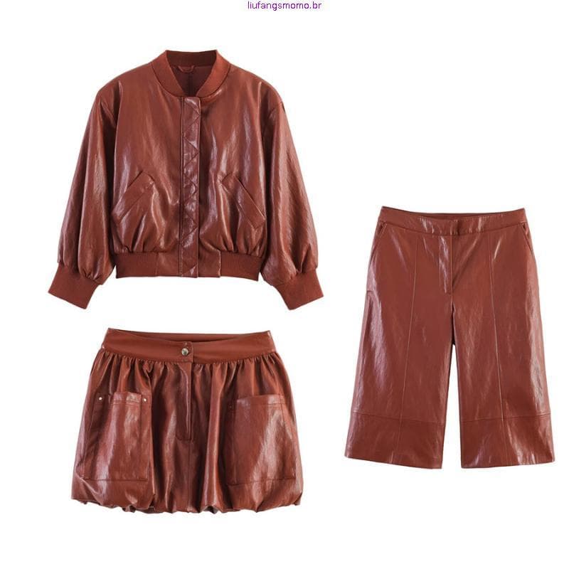 Novos Shorts casuais femininos estilo europeu americano de couro sintético 3046168