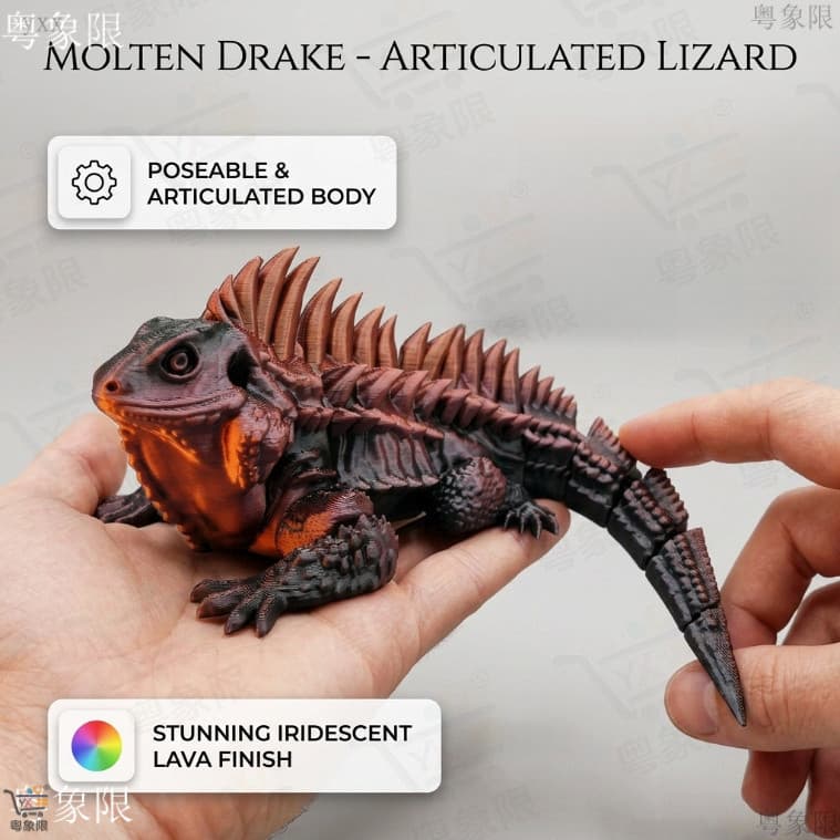 Lagarto Articulado Impresso em 3D - Ornamento de Mesa Colecionável em PLA Ecológico Brilhante 0PMS