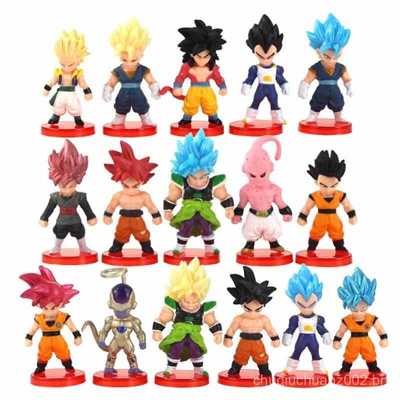 16Pcs/Set Anime Bola De Dragão Z Super Saiyan Son Goku Vegeta Gold Frieza Majin Buu Broli Gohan Q Versão PVC Figuras De