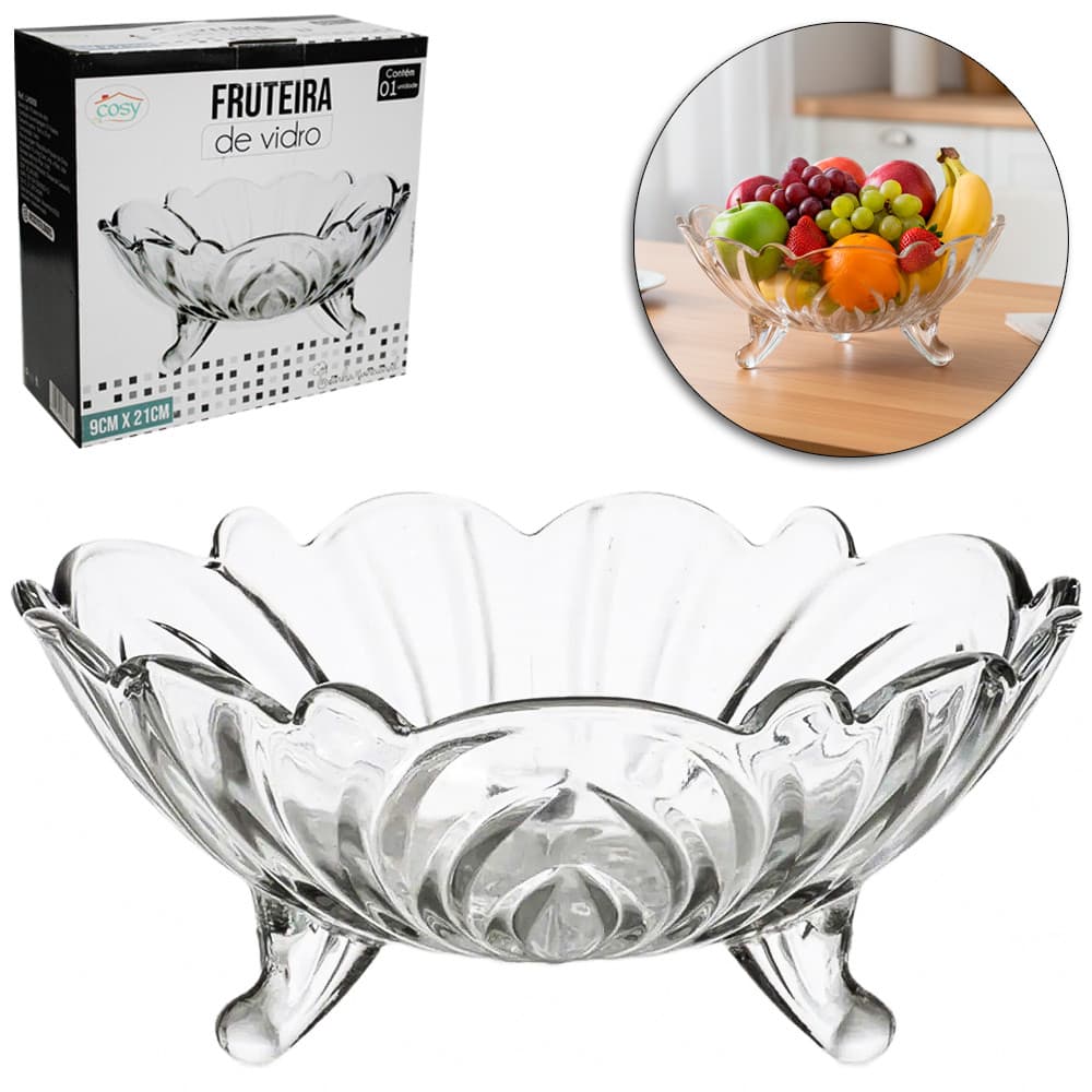 COSY CENTRO DE MESA FRUTEIRA DE VIDRO REDONDA C/PÉ 9X21CM LH5059