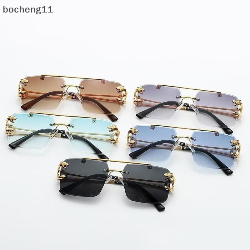 bo Moda Leopardo Óculos De Sol Sem Aro Pontes Duplas Gradiente Oceano Filme Tons UV400 Peças De Plástico cheng