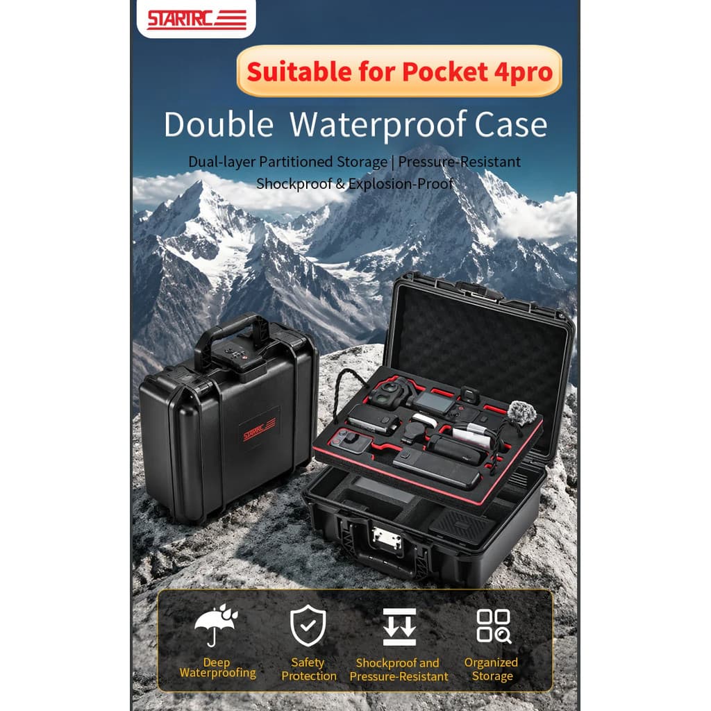 Estojo Rígido Impermeável, Resistente a Choques e Poeira, Caixa de Armazenamento Portátil para Câmera Pocket 4 Pro, Es