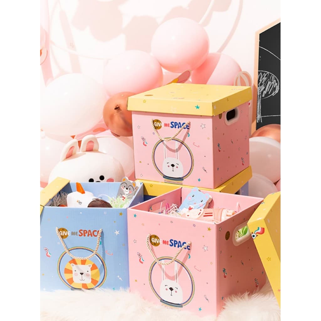 Caixa de armazenamento de presente de papel caixa de armazenamento de brinquedos de lanche de aniversário das crianças b