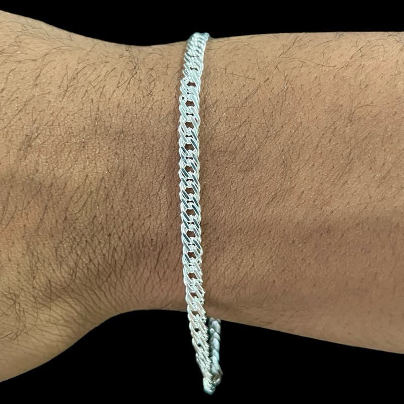 Pulseira Masculina Grumet Elo Duplo 4mm Banhado a Prata 925