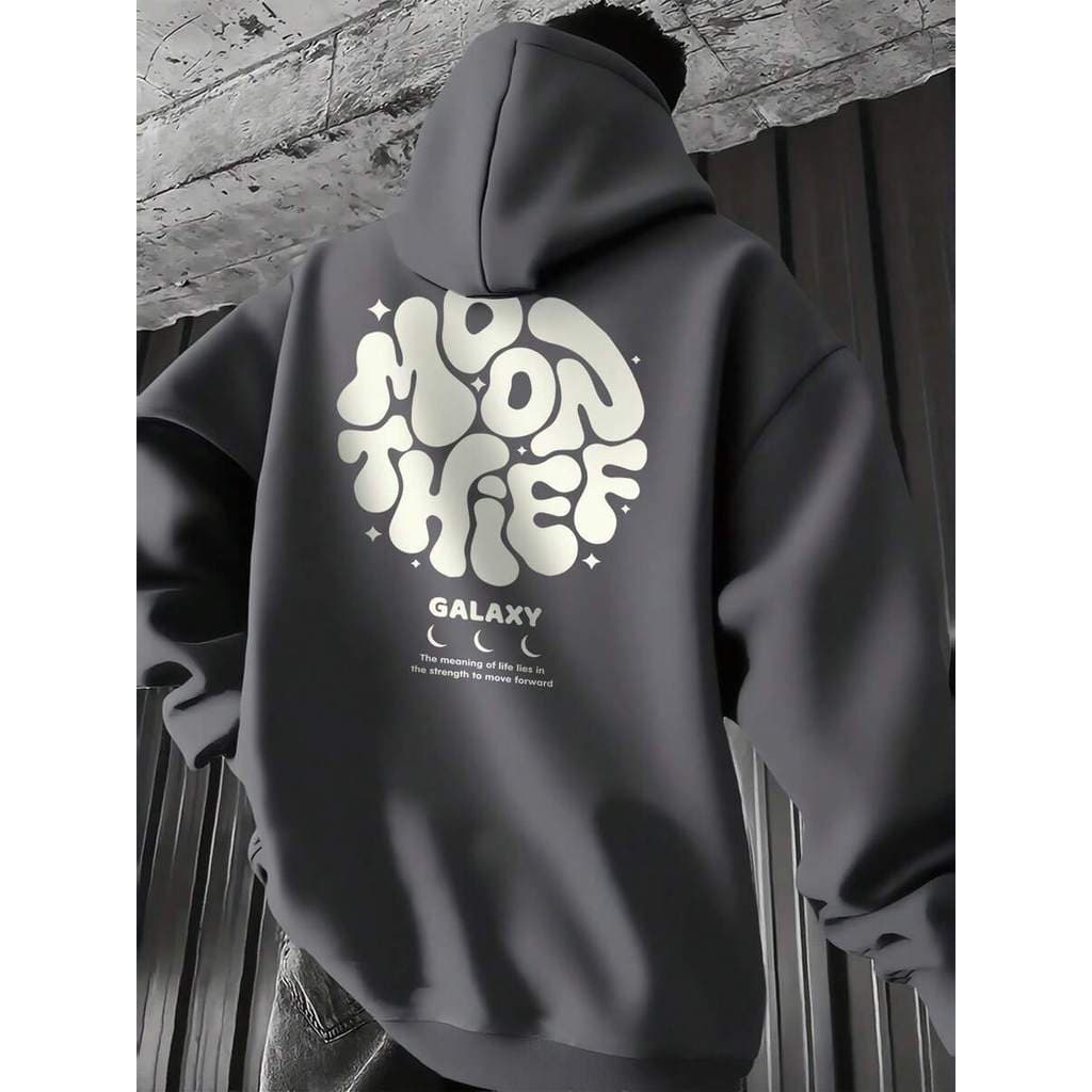 Moletom com Capuz Casual Masculino Versátil para Uso Diário, Estampa Gráfica de Letra, Bolso Canguru, Cordão - PROMOÇÃO