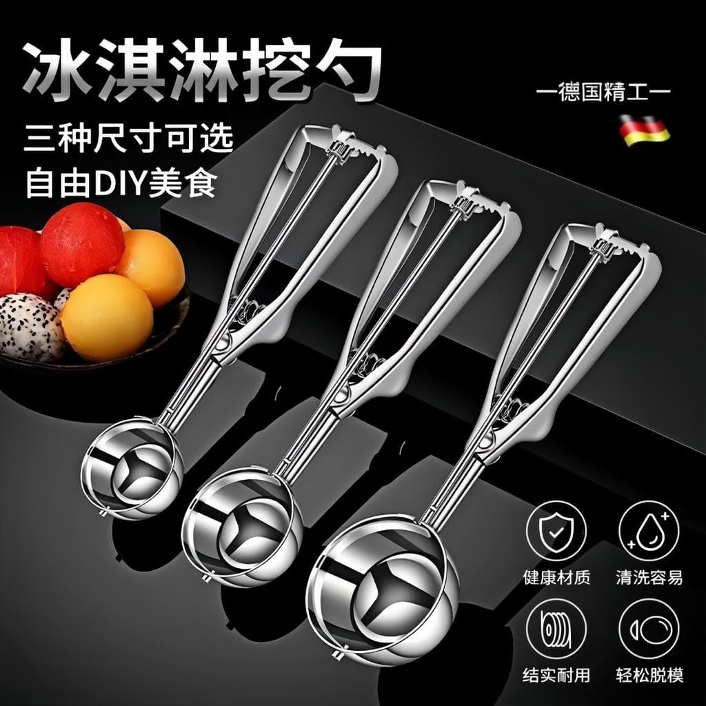 Colher de sorvete colher de sorvete escavador de bola de aço inoxidável colher de escavação de frutas uma imprensa molde