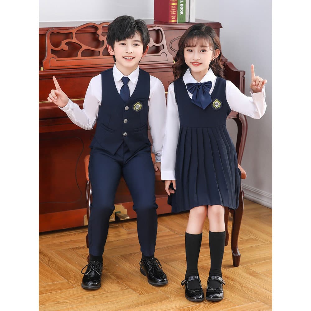 Crianças trajes de coro recitação palestra competição jardim de infância estilo Preppy meninas trajes de desempenho vest