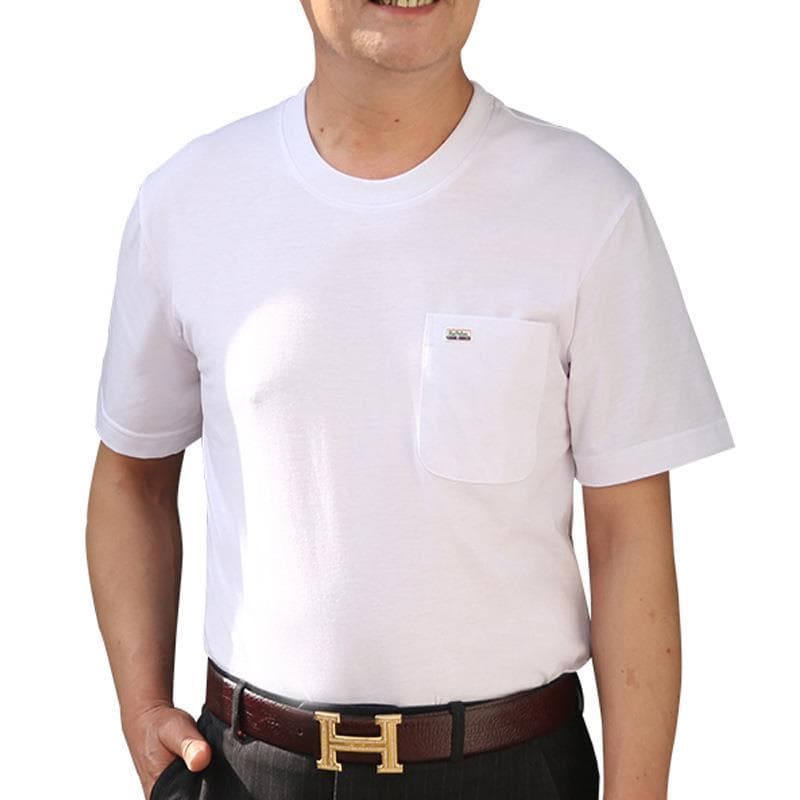Camiseta masculina idosa de meia-idade, cor sólida, manga curta, bolso Real, verão, negócios, pai, tamanho grande