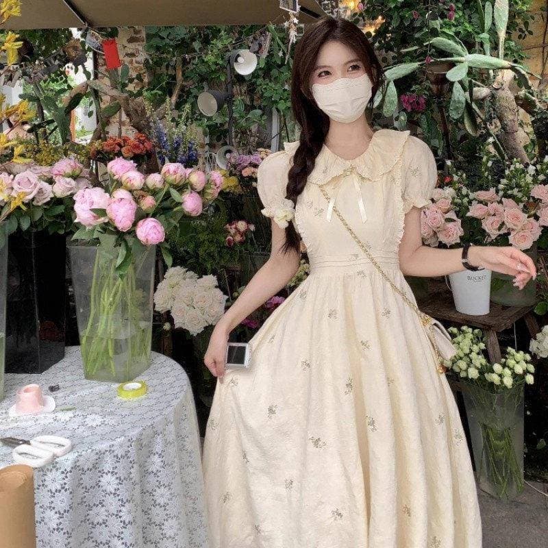 Mori estilo primeiro amor temperamento vestido Floral de cintura estreita feminino estudante verão doce comprimento médi