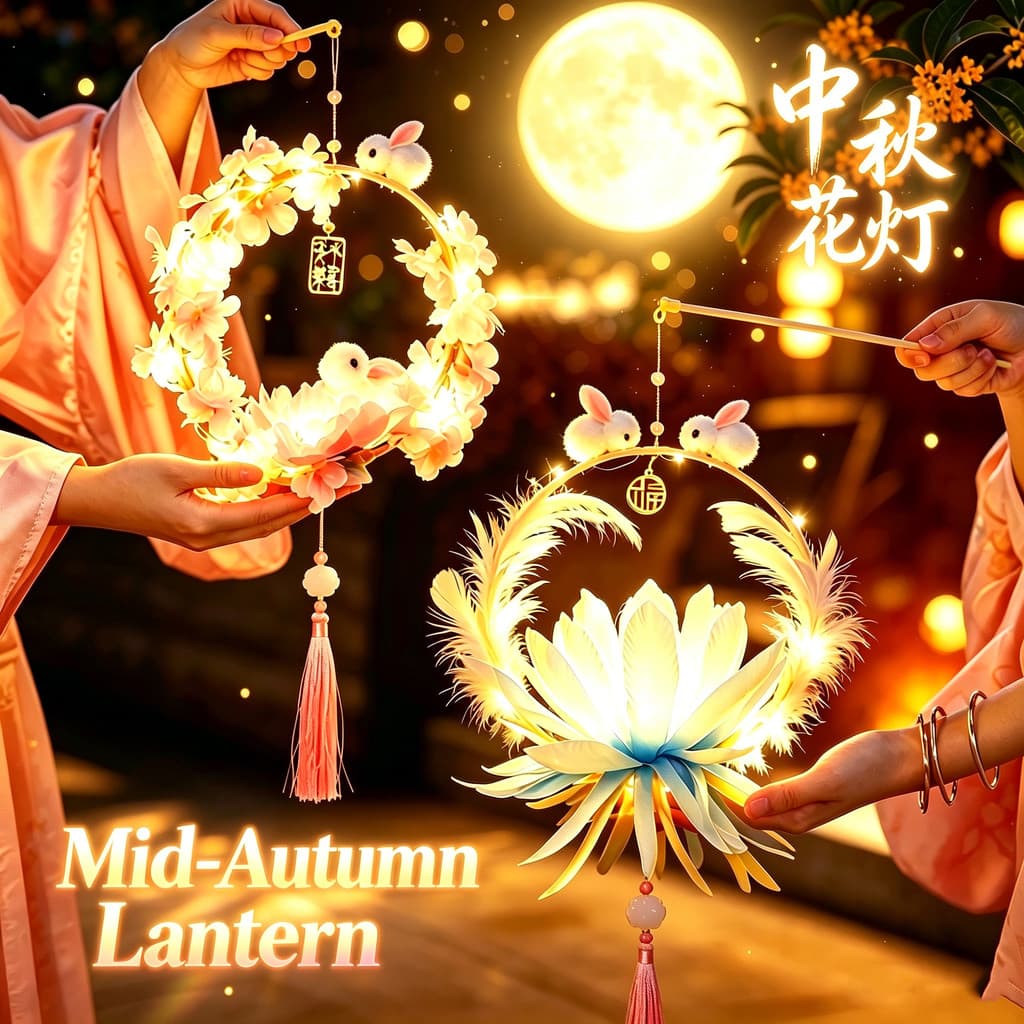 Lanterna Portátil Do Meio Outono Kit De Artesanato DIY Moldura De Bambu Natural Flor De Seda Macia LED Luz Quente Brilha