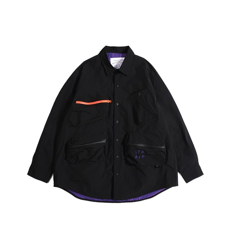 Jaqueta camisa com vários bolsos OFFWINTER OFW Space Series xadrez preta