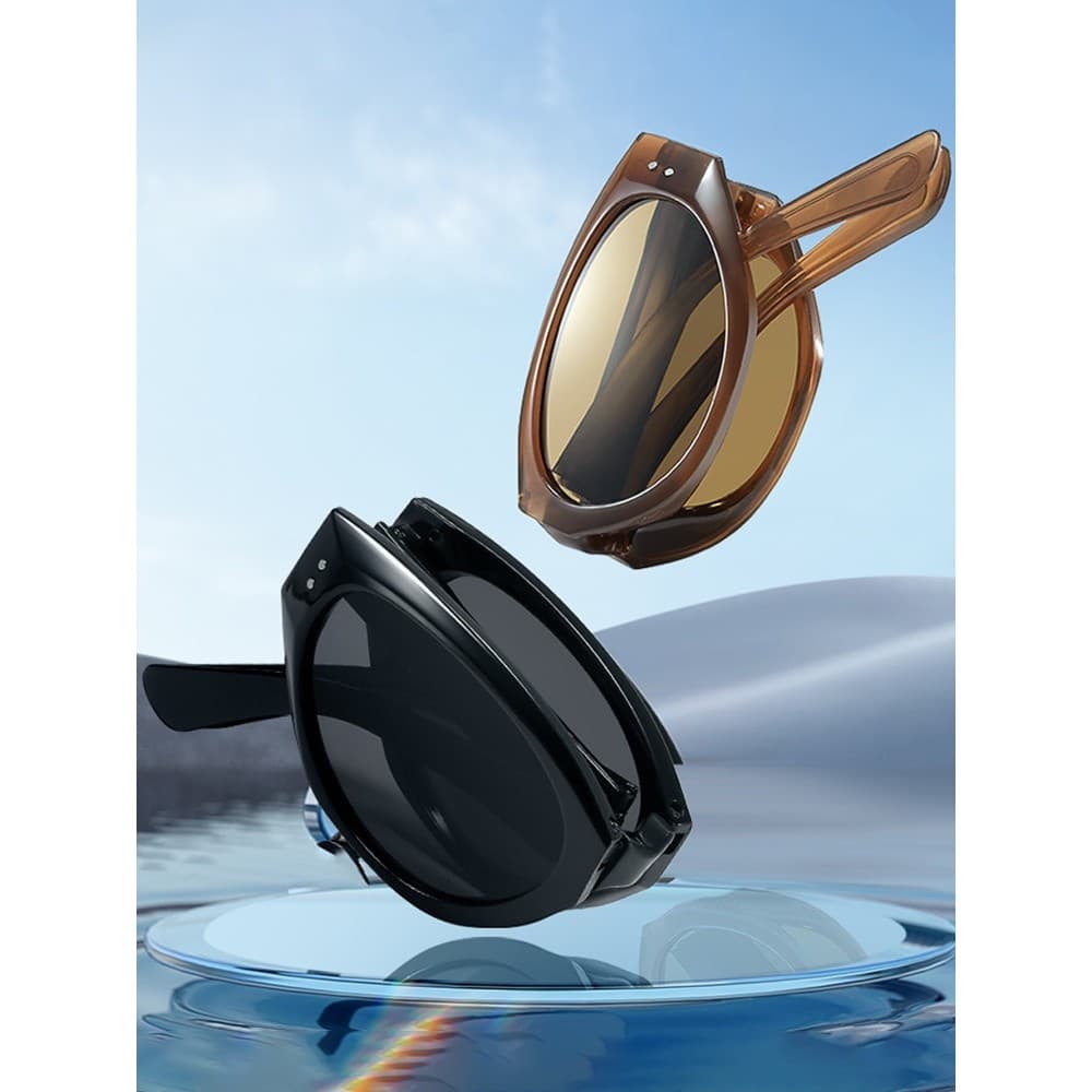 Retro olho de gato ao ar livre dobrável óculos de sol feminino High-End Oval óculos de sol pequeno quadro protetor solar