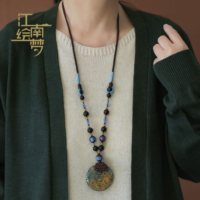 Estilo Retro camisola corrente de vidro colorido novo estilo chinês estilo chinês longo colar feminino estilo étnico não