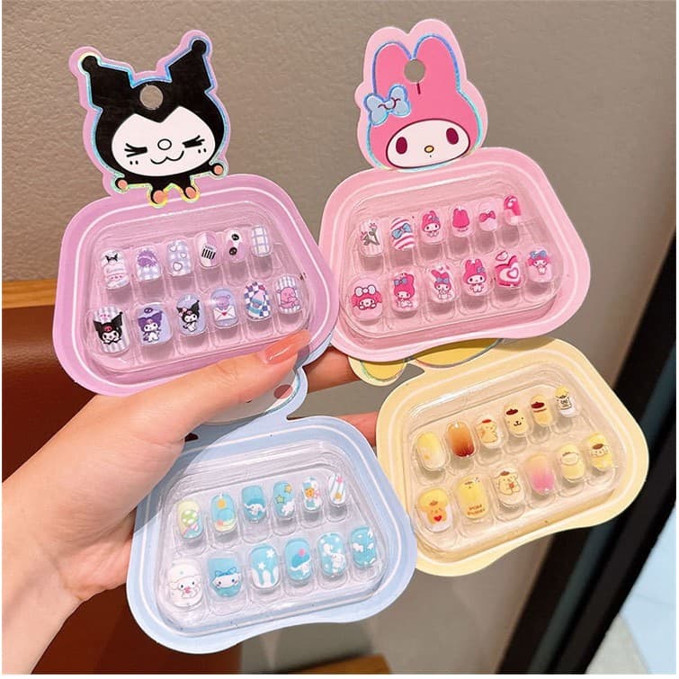 Crianças Kuromi Manicure remendo destacável geléia cola bebê vestindo prego remendo menina adesivo de unhas