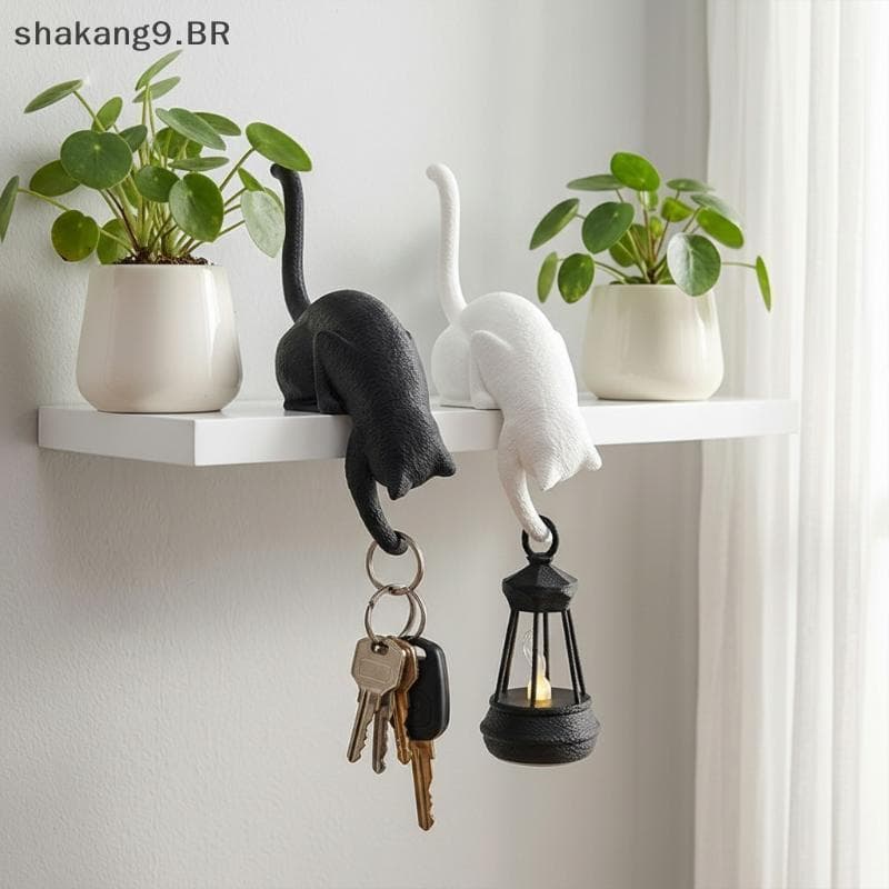 Sha Gato Prateleira Gancho Com Lanterna Estatueta Estátua Casa Quarto Mesa Ornamento Decoração Luz Da Noite BR