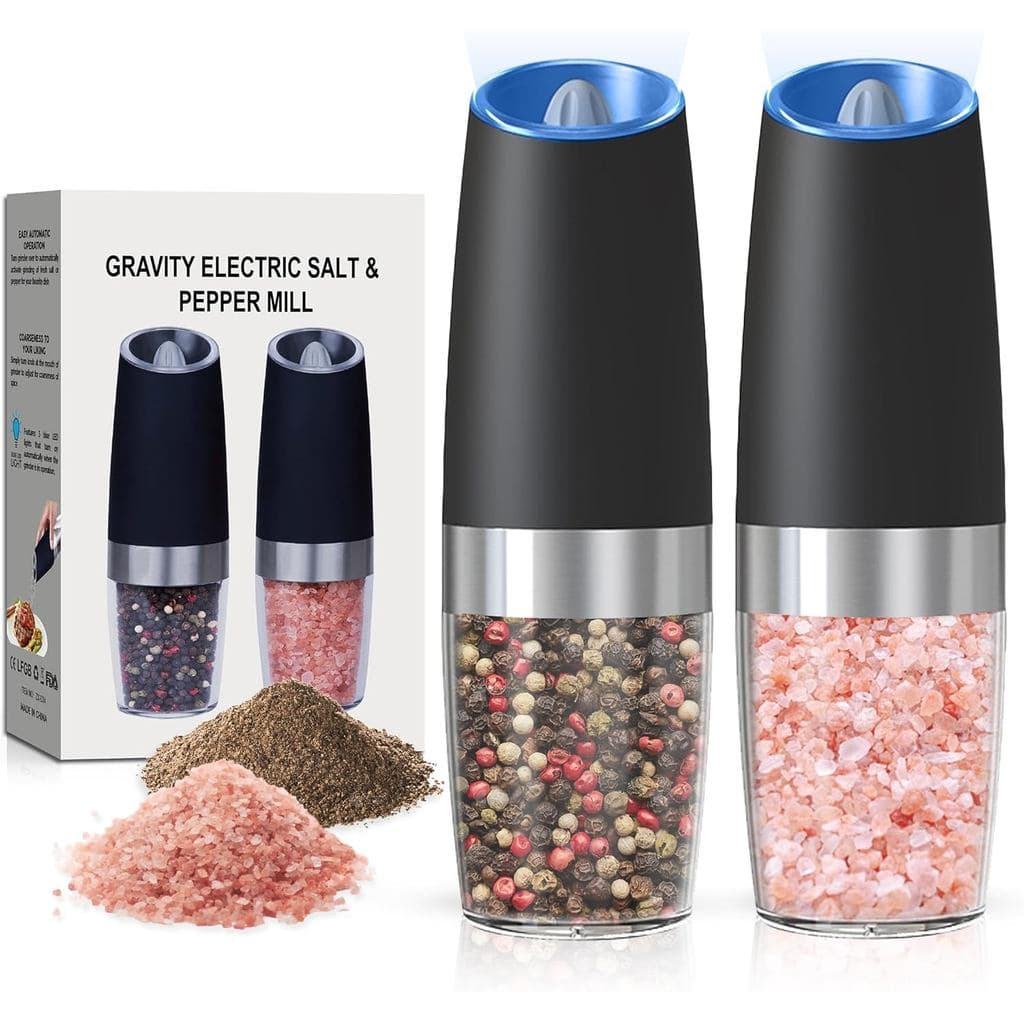 Conjunto de Moedores de Sal e Pimenta Elétricos com Luz LED, Moedores Automáticos de Sal e Pimenta por Gravidade, Requer