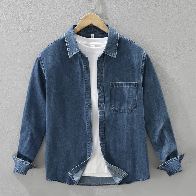 25 outono inverno masculino Retro camisa jeans de manga comprida jaqueta superior solta mais magro olhar nicho camisa ju