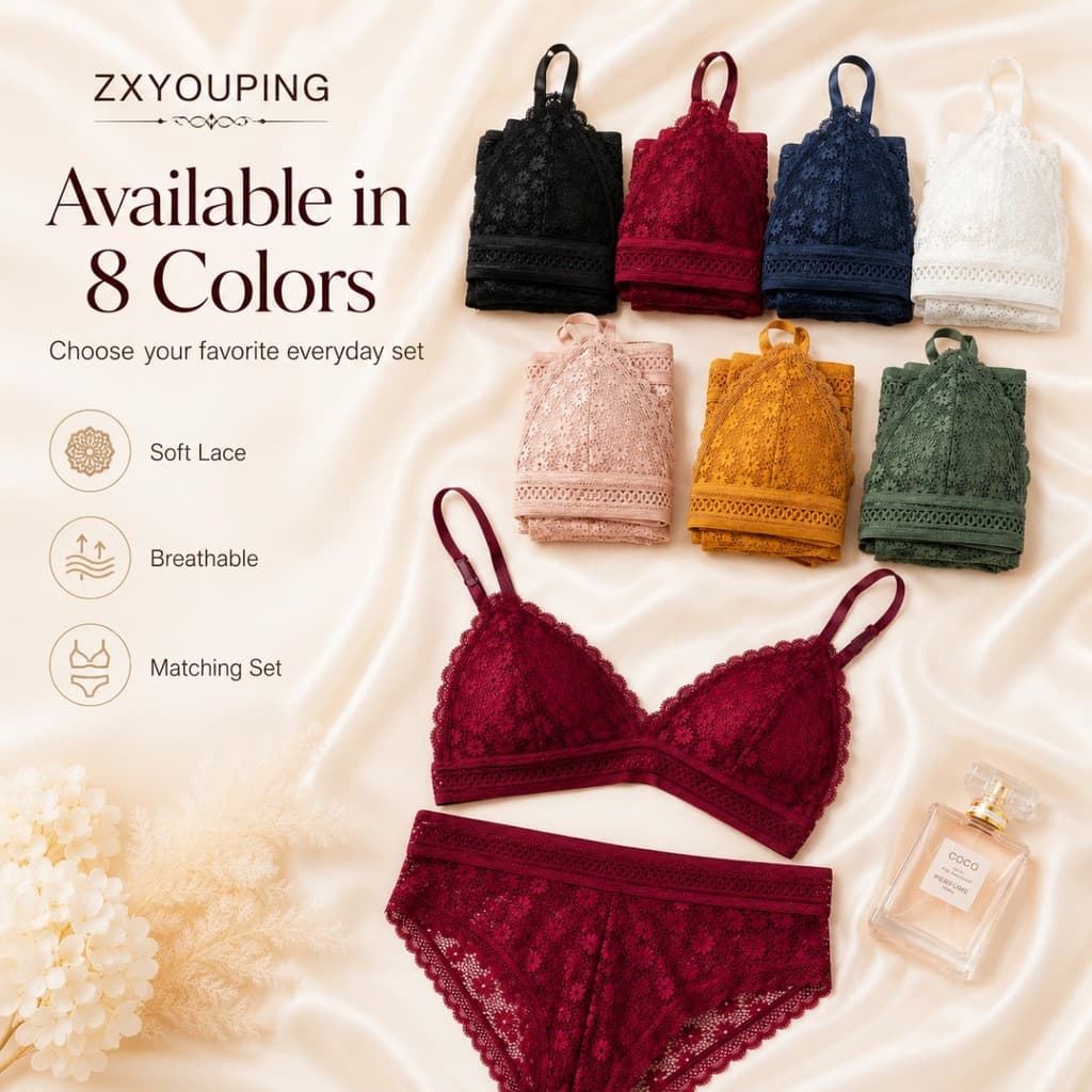 ZXYOUPING Conjunto De Calcinha Feminina De Renda Sem Fio Bralette Com Almofadas Removíveis Alça Ajustável Roupa Íntima C