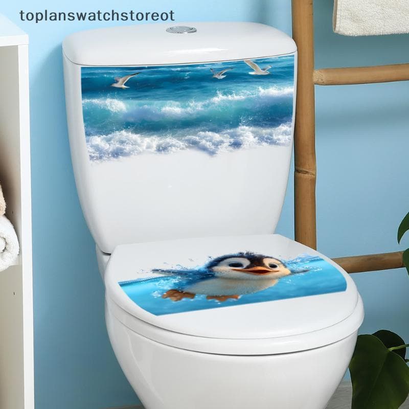 TOL Tampa De Vaso Sanitário De Pinguim , Resistente A Arranhões , Autoadesivo , Onda Oceânica , À Prova D'água , Para Ca