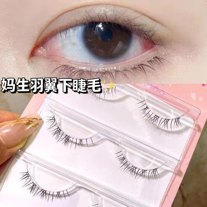 Cílios bonitos produto de moda mãe asas cílios inferiores haste transparente três pares macio segmentado japonês Nude ma