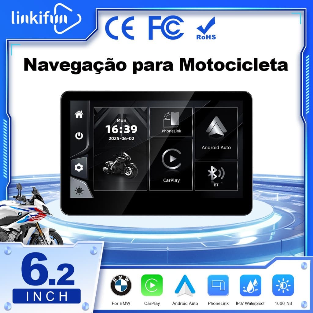 Linkifun MT13A Tela De Motocicleta De 6.2 Polegadas Para Suporte OEM BMW , Apple CarPlay Sem Fio E Android Auto , Espelh
