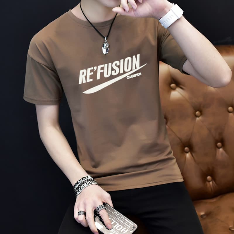 Camiseta masculina de manga curta 2024 novo estilo verão puro algodão gelo seda fina roupas superiores sensação de gelo