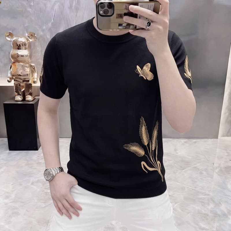 K malha de manga curta camiseta masculina verão na moda estilo fino gelo linho camiseta juventude bonito camisa de fundo