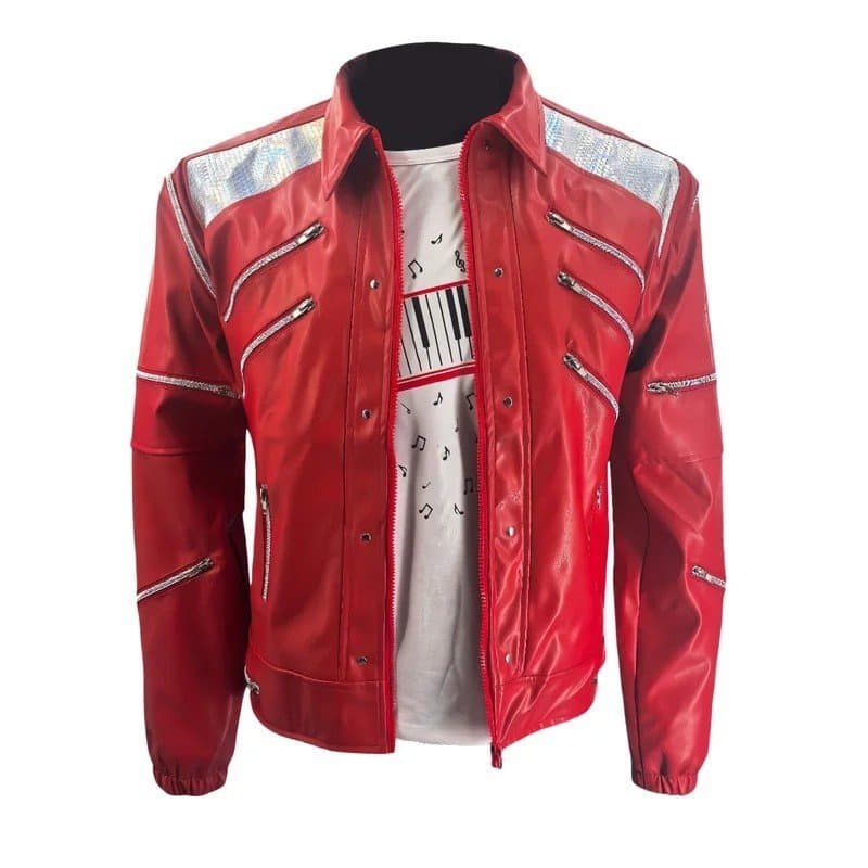 Jaqueta Casual Michael com Zíper Vermelho Estilo Punk, Moda Americana, Imitação