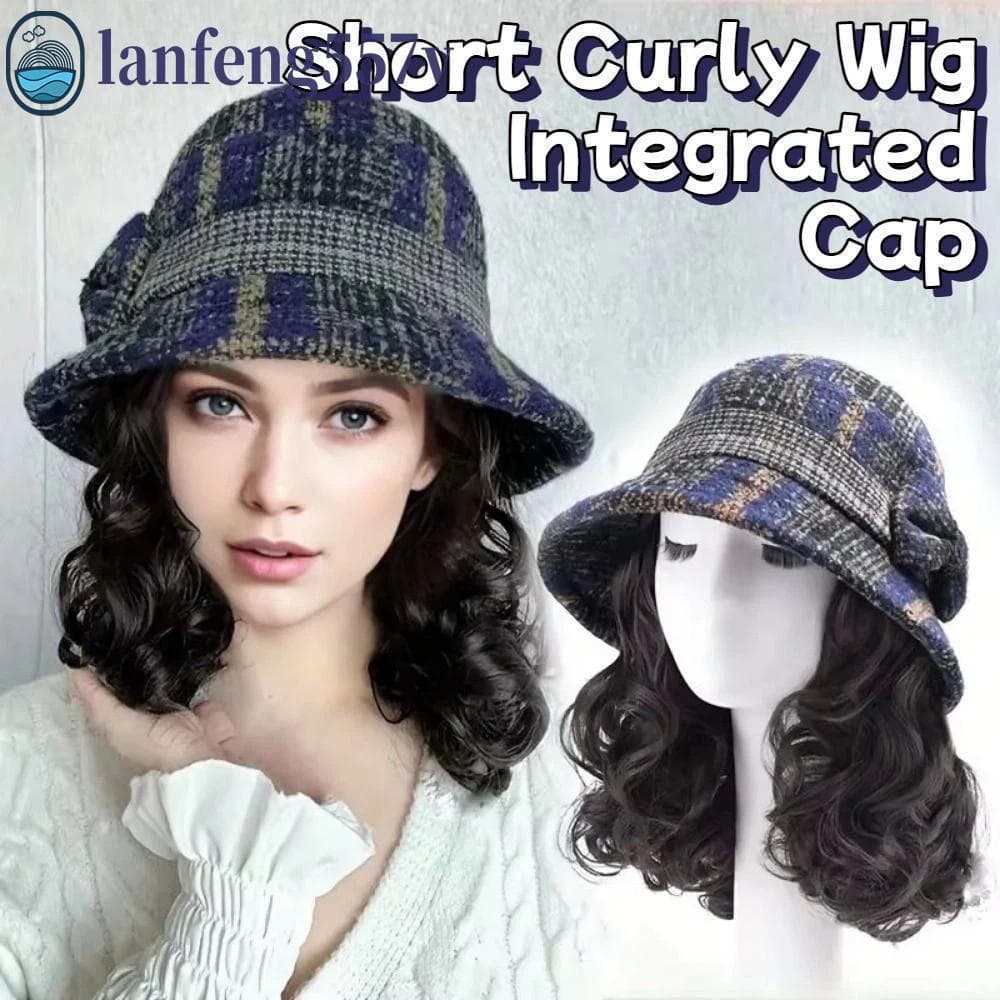 Chapéu De Pescador LANFENG Com Peruca , Balde De Sintética Feminina , Cabelo Curto E Encaracolado
