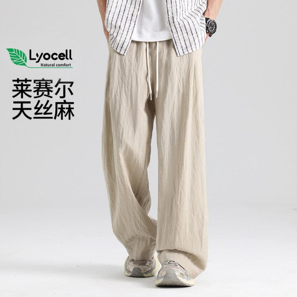 Tencel Calças De Linho Masculinas De Verão Finas Calças Casuais Masculinas De Perna Larga Calças De Perna Reta Masculina