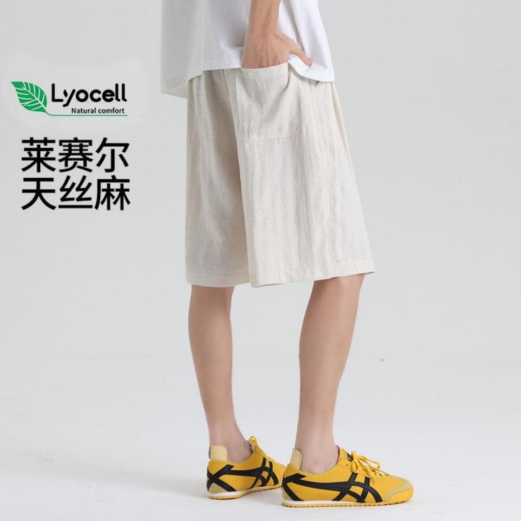 Shorts brancos de cinco pontos masculino verão fino calças casuais shorts de linho Tencel masculino calças de praia exte