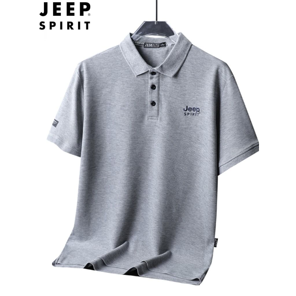JEEP SPIRIT Camiseta masculina de manga curta de algodão puro solta tamanho grande meia manga lapela Top negócios camisa