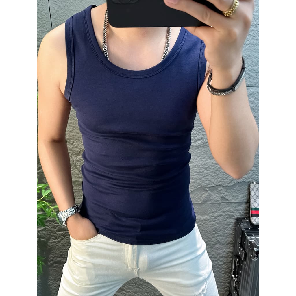 Puro algodão respirável colete masculino magro sem mangas verão moletom de Fitness estiramento fino-ajuste cor sólida Ca