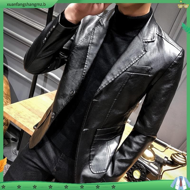 Plus Size M-3XL Masculino E # 39 ; s Moda PU Couro Slim Fit Terno Blazer Jaqueta Primavera Outono Inverno