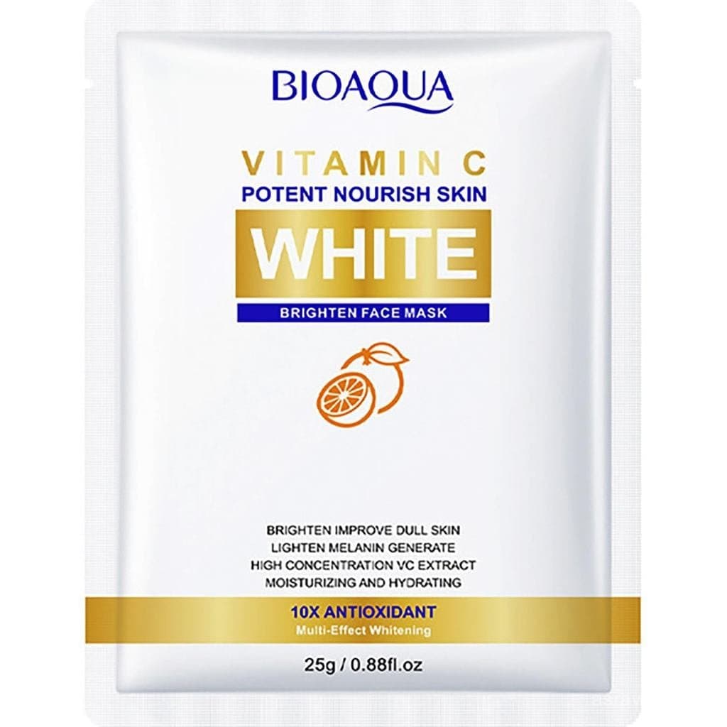 Máscara Facial Clareadora BIOAQUA com Vitamina C e Extrato de Laranja, Hidratante, 10x Antioxidante, 5x25g/0.88fl.oz