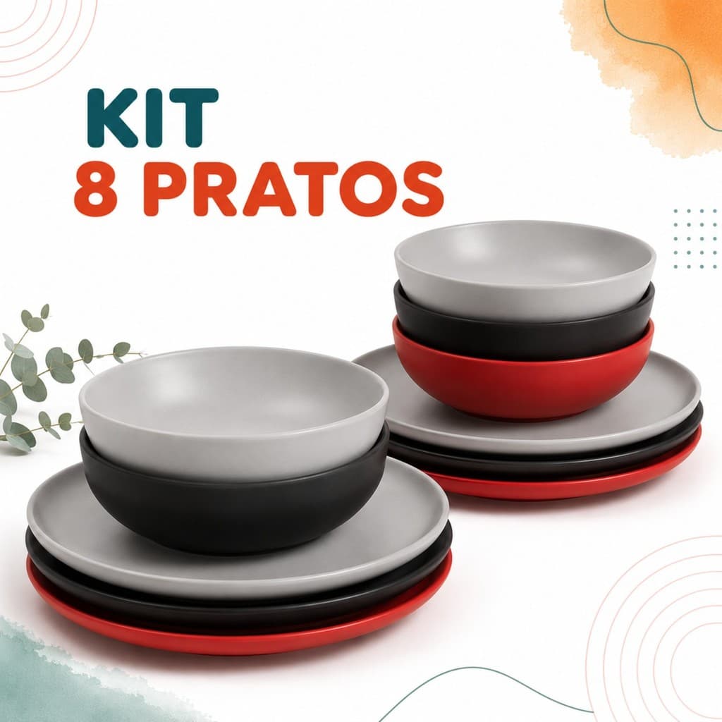Jogo de Pratos 8 Peças 4 Rasos + 4 Fundos Design Moderno