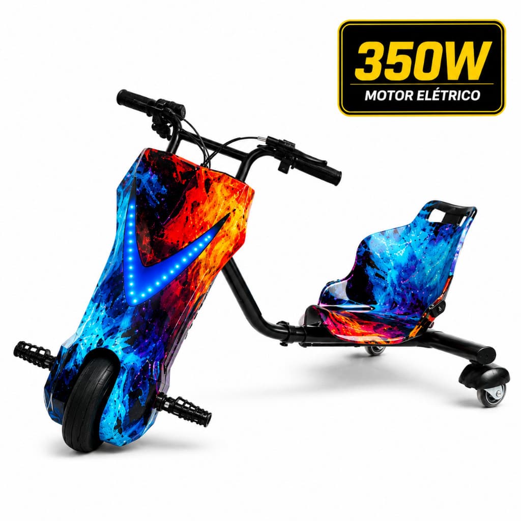Triciclo Elétrico 350W Infantil e Adulto Drift 3 Velocidades Bluetooth Led 8 Polegadas