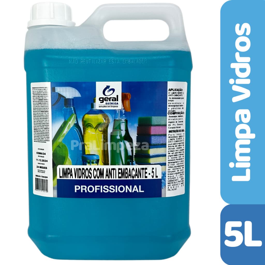 Limpa Vidros 5L Profissional Espelhos Antiembaçante Limpeza Sem Manchas Geral Química