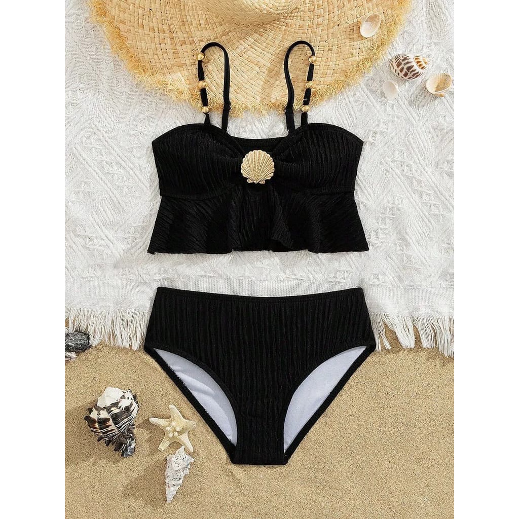 Bonito Cor Sólida Jovem Roupa De Banho Maiôs Verão Praia Natação Crianças Menina 2 Pçs Tankini Conjuntos Maiô 4Y A 7Y